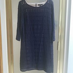 Navy Blue and cream 3/4 sleeve dress